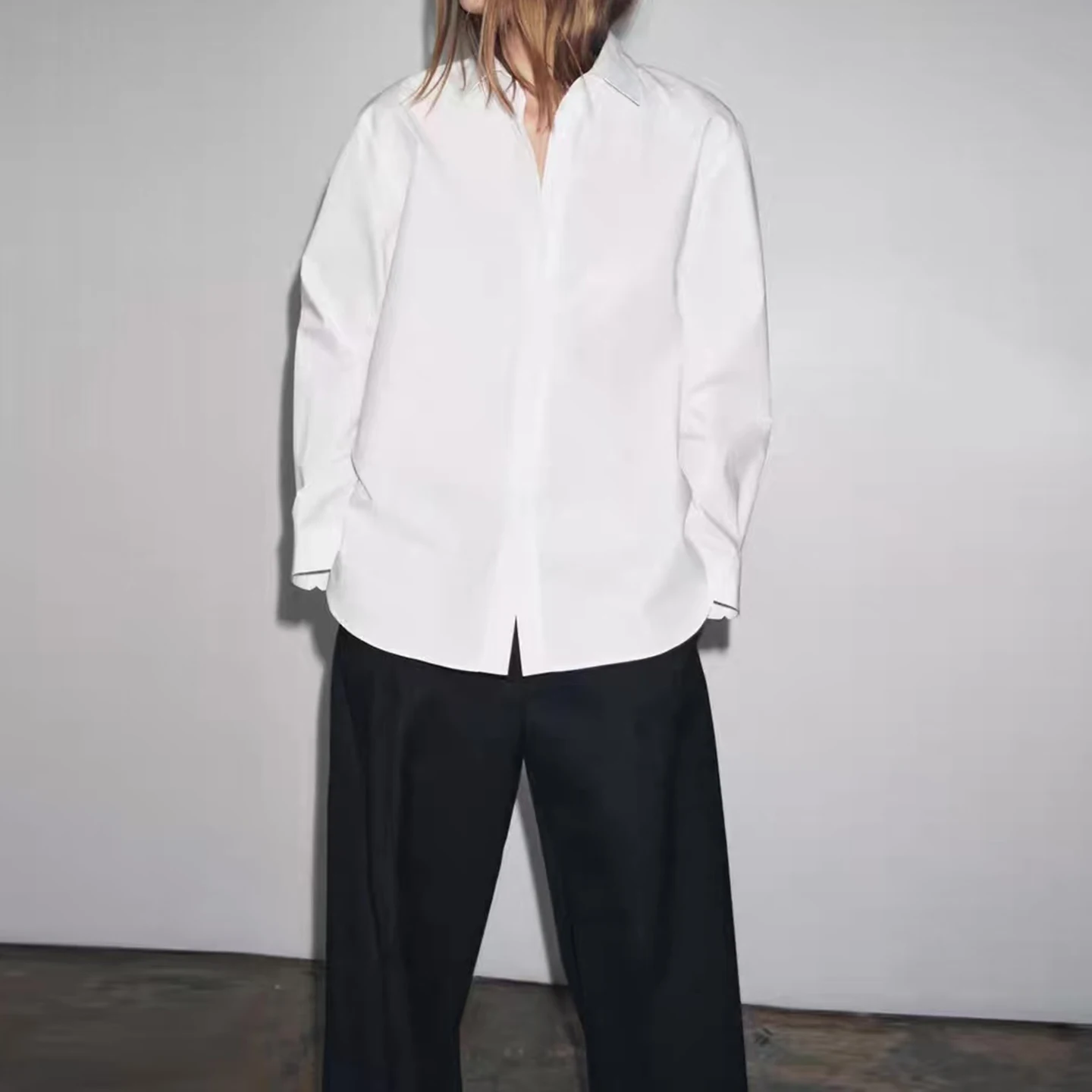 Z feminino Faion Personali Casual Sle Long Sve irt respirável confortável solto colarinho botão para baixo