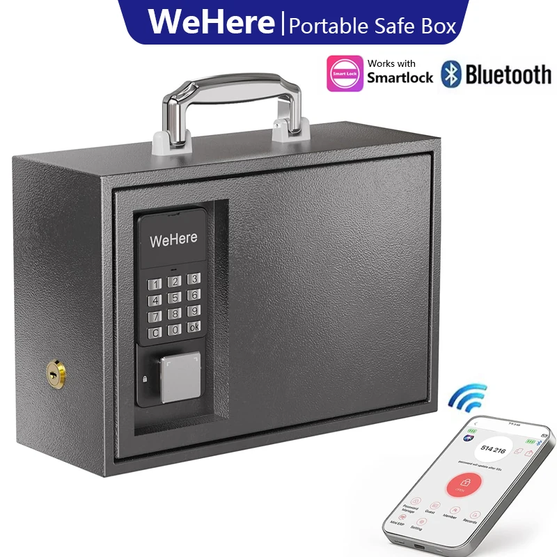 WeHere Portable Dynamic Password Safe Box, Bluetooth Unlocking,Small Safe Deposit Box for Home Storage Fireproof Documents Bag