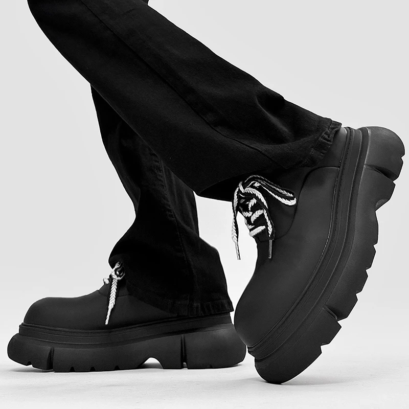 British style men's casual business wedding original leather shoes lace-up derby shoe matte black platform sneakers man footwear