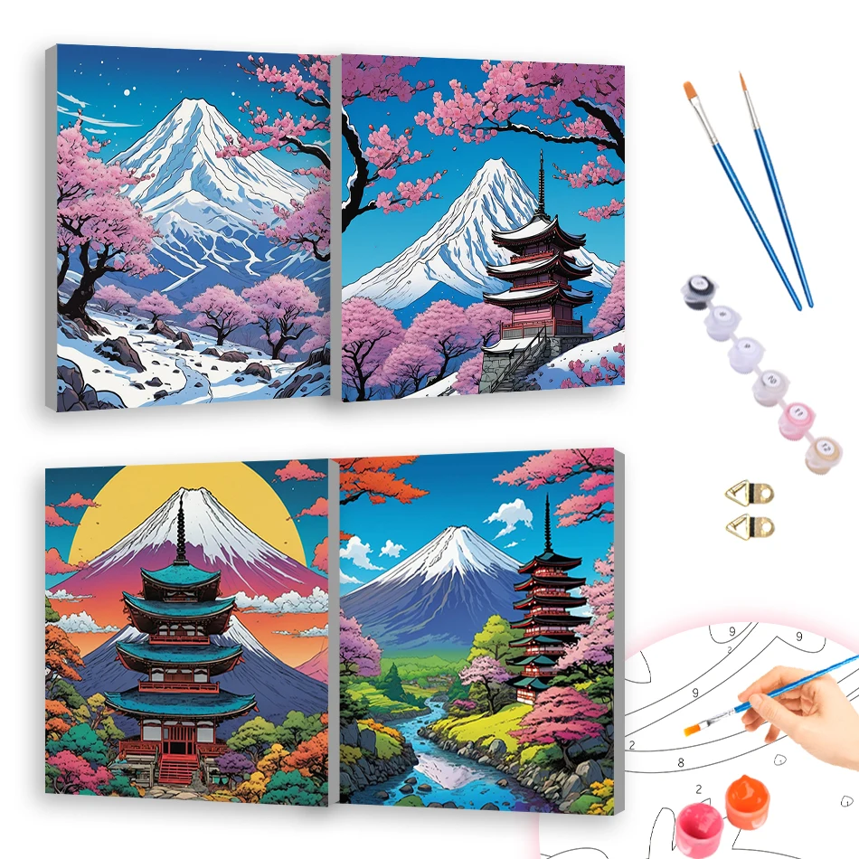 

RUOPOTY Oil Painting By Numbers Tower Mountain Landscape 20x20cm ready Frame For Beginner Simple Picture Drawing Canvas Wall Art