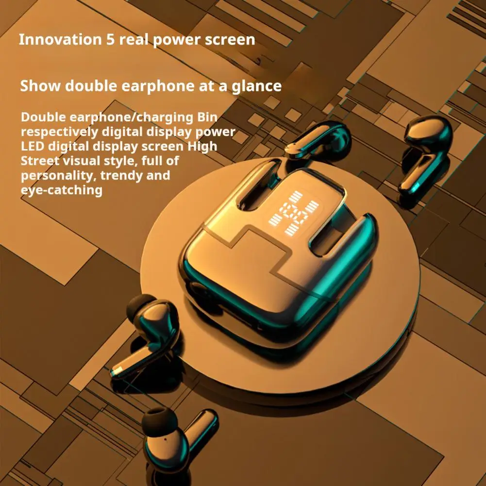 Bluetooth-compatible Wireless Earphones LED Display Stereo Sound Noise Cancelling Waterproof Head Earbuds Touch Control Headset