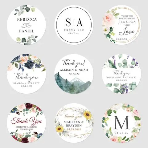 Étiquettes autocollantes rondes personnalisées, 96 pièces, autocollants de remerciement avec nom et Date, pour cadeaux de fête prénuptiale