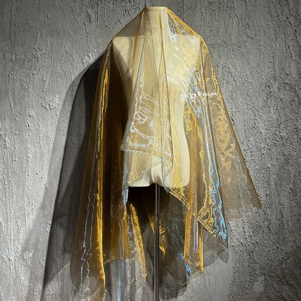 150X100cm Organza Fabric Two-color Gradient Soft Yarn Two-tone Fabric Magic Mercerized Yarn Fantasy Color Laser Fabric