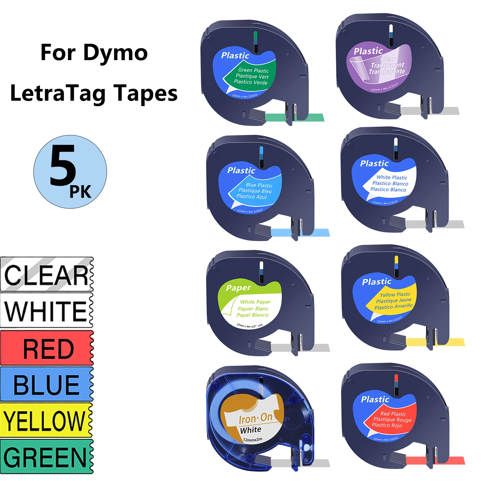 

3-10PK Non-laminated Surface Compatible For Dymo LetraTag Label 91330 91331 LT16952 12mm Black Print on White Plastic/Paper Tape