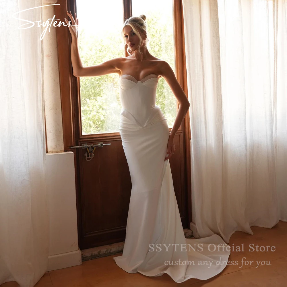 

SSYTENS Exquisite Satin Weddings Dresses Bridal Mermaid Long Train Sweethear Robe De Mariée Corset Vestidos De Novia Customized