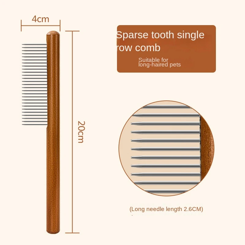 Cat Comb Cat Accessories Stainless Steel Pet Hair Remover Wooden Handle Solid Cat Hair Comb Pet Grooming Dog Brush Cleaning Tool