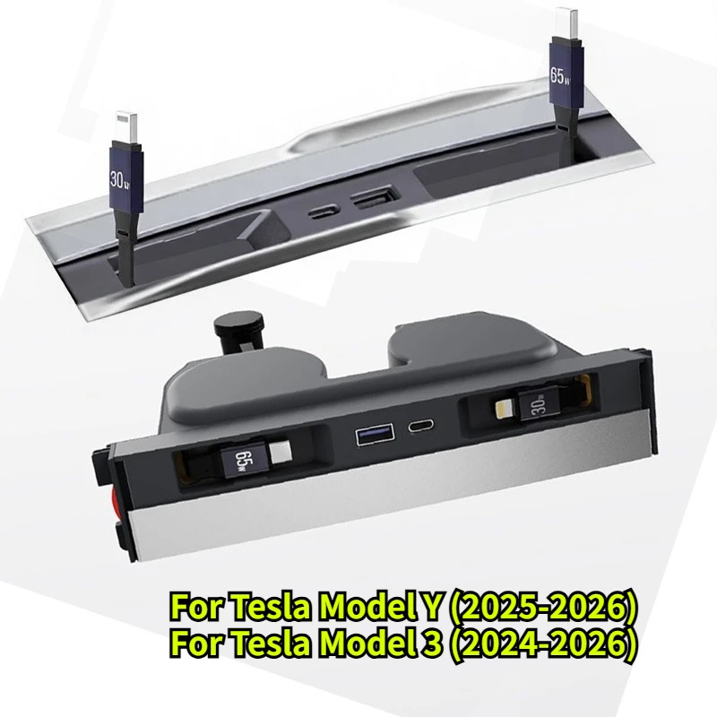 Phone Charger Fast Charging Docking Station For Tesla Model Y Juniper 2026 Model 3 Highland Retractable Center Console USB Hub