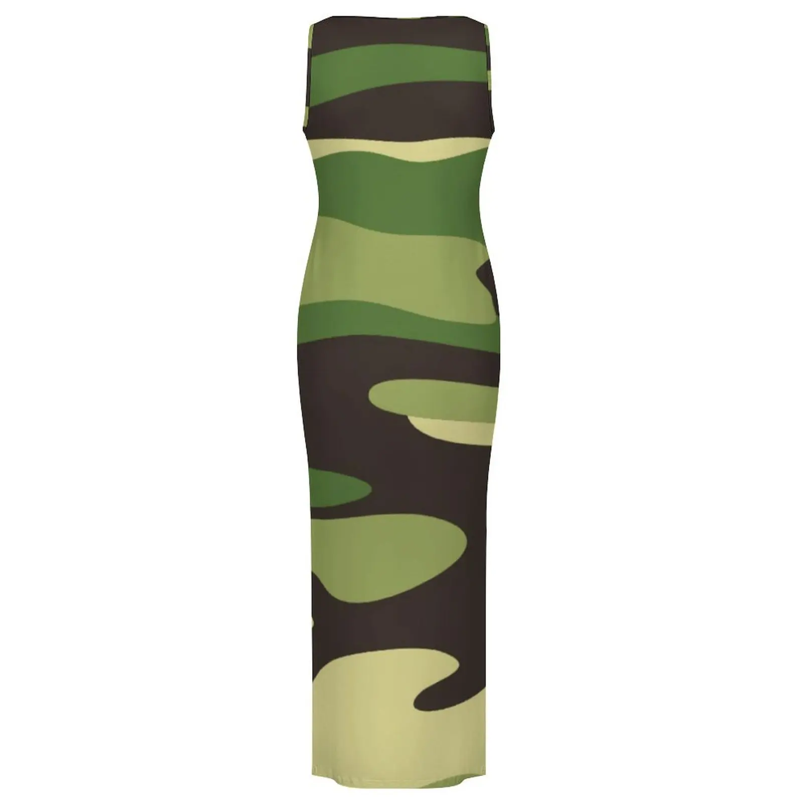 Armee Camo Print Kleid Ärmelloses Wald Multicam Street Style Maxi Kleider Elegante, Figurbetontes Kleid Frauen Muster Übergroßen Vestido