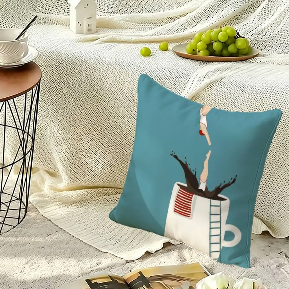 Art Coffee D-Diving-g Square Double-Sided printed Pillow Case Bedroom Bedside Pillow Sofa Cushion Cover