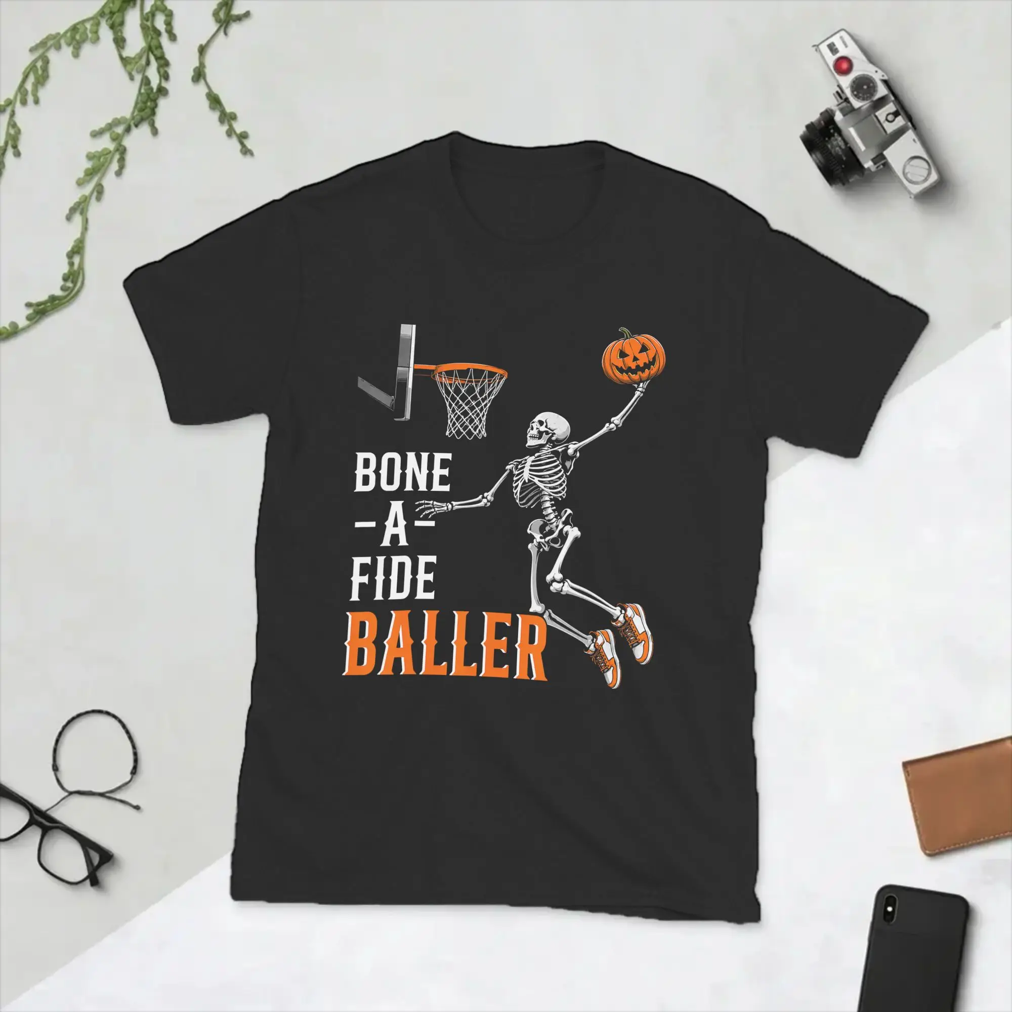 Novelty Skeleton Basketball Bone-A-Fide Baller Halloween T-Shirts for Men Crew Neck Cotton T Shirts  Short Sleeve Tees Clothes