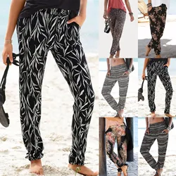 Boho Beach Pants Women High Waist Printing Trousers With Pockets Pantalones Summer Casual Trousers Sweatpants брюки женские