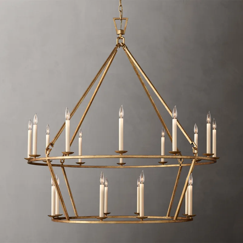 American simple retro wrought iron chandelier, dining room art lamp, living room lamp, villa