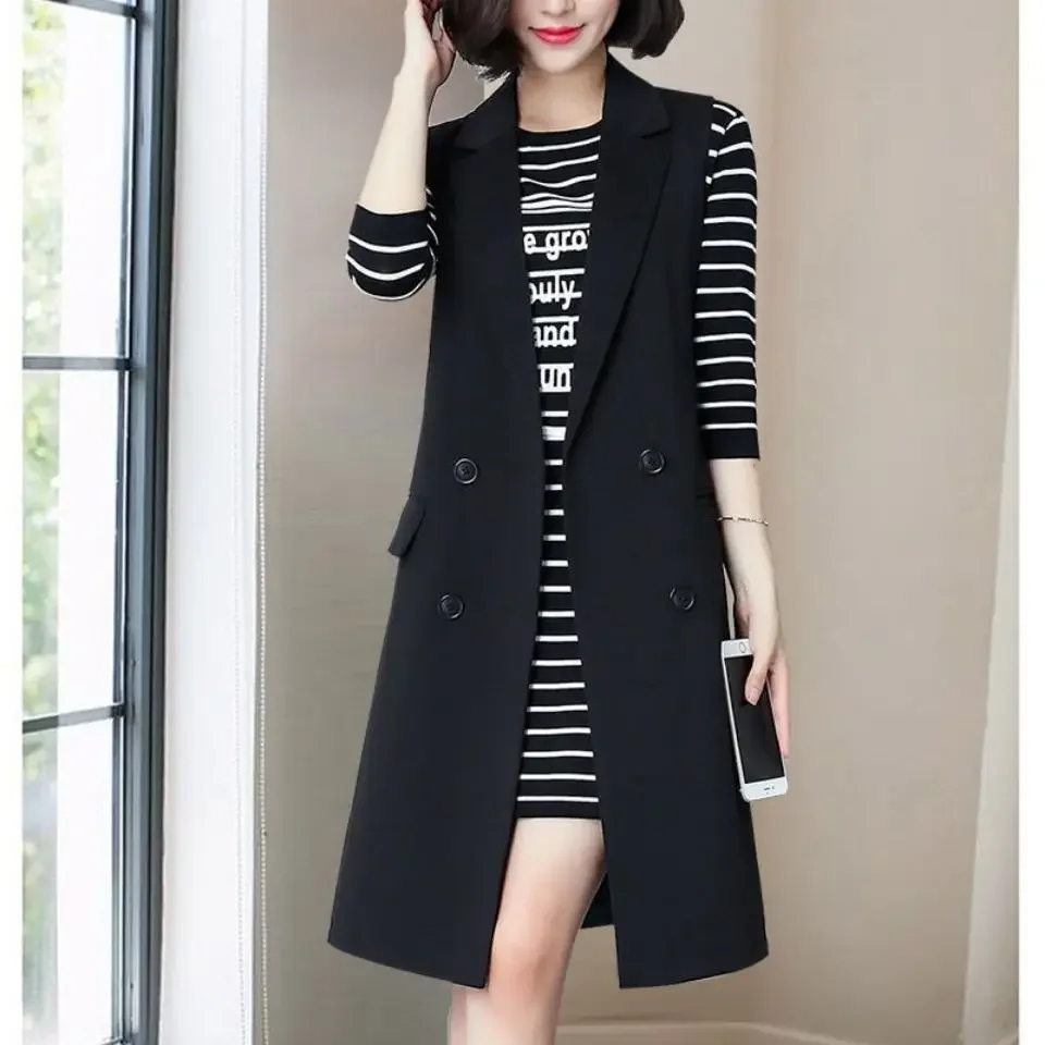 

New Women's Suit High Quality Casual Long Jacket Ladies Office Sleeveless Female Solid Color Slim Waistcoat Coat E173