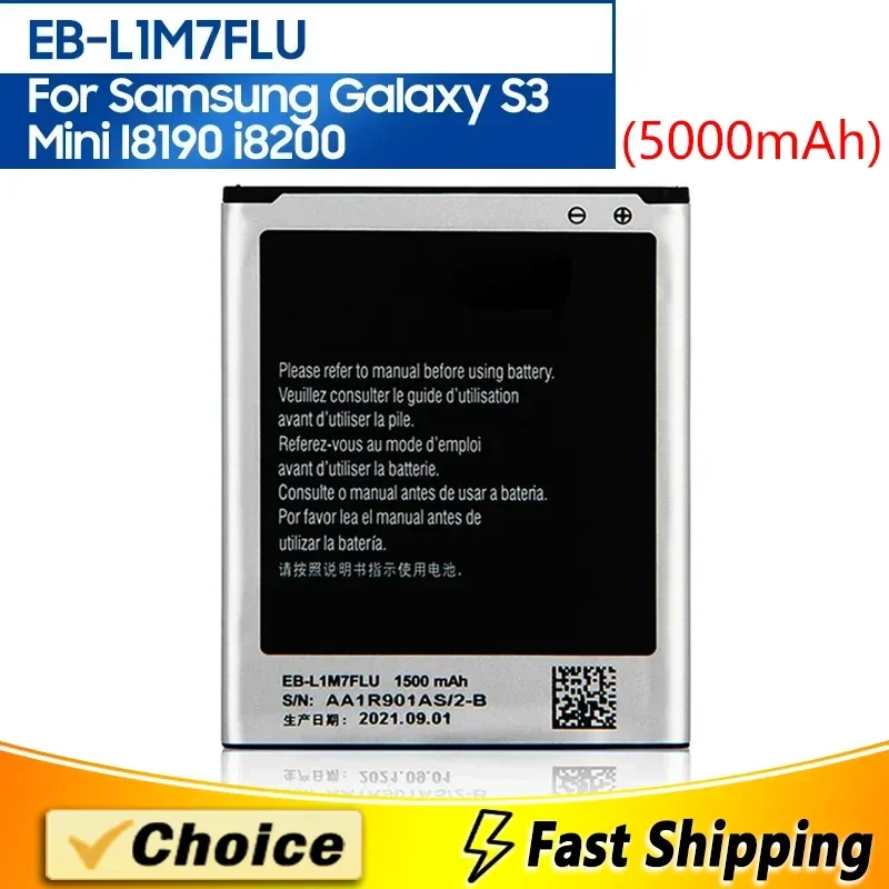 

1Pc EB-L1M7FLU,Brand New Replacement Phone Batatery,For Samsung Galaxy S3Mini S3 Mini I8190 I8190N i8200 1500mAh