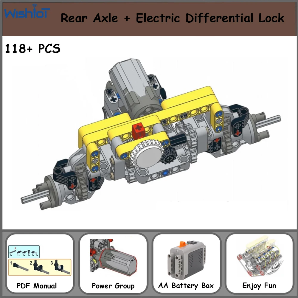 Technical Parts Rear Axle Suspension with Differential Lock Model Machinery Electric Assemble for Building Block MOC Car Vehicle