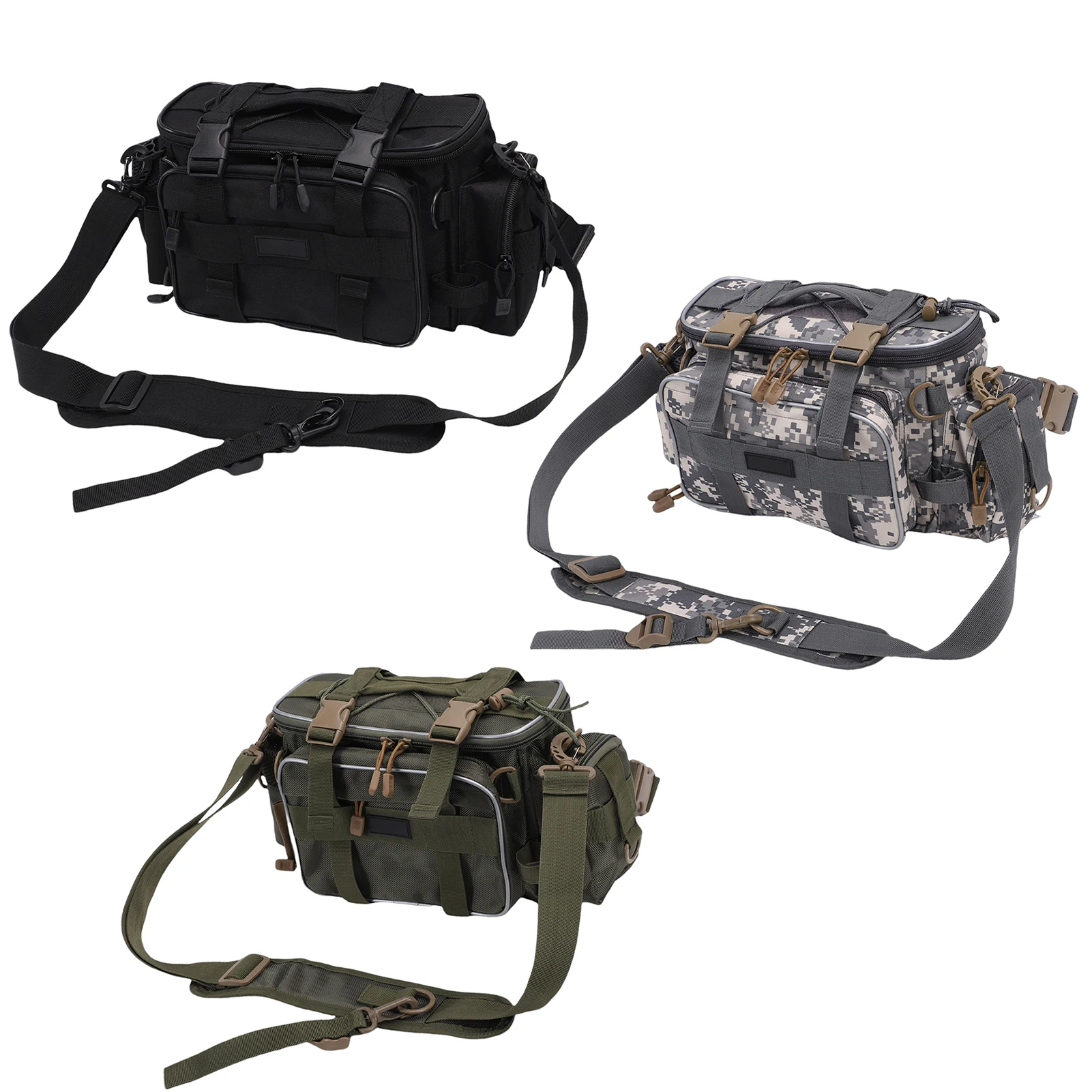 

Рыболовная сумка через плечо на 2 отделения для снастей с водонепроницаемым прочным дизайном, регулируемыми ремнями для приманок, крючков, грузил