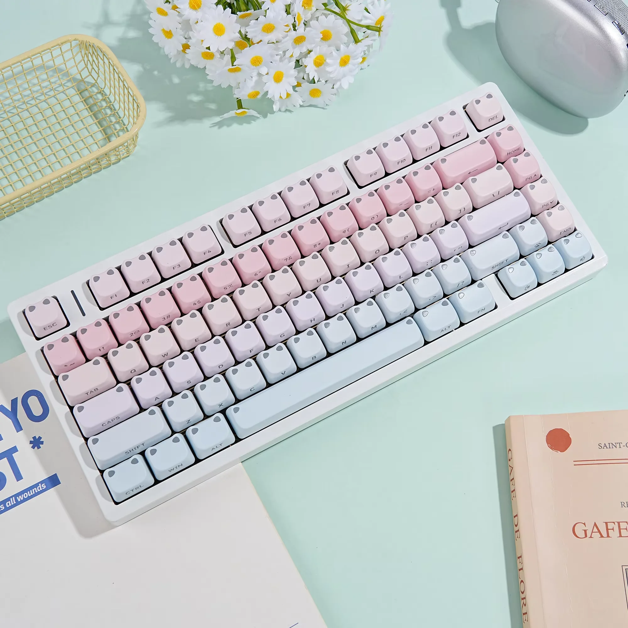 Pink Blue Gradient Side Backlight Keycaps 113 Keys PBT Material MAO Profile DYE-SUB Keycaps For MX Switch Mechanical Keyboard