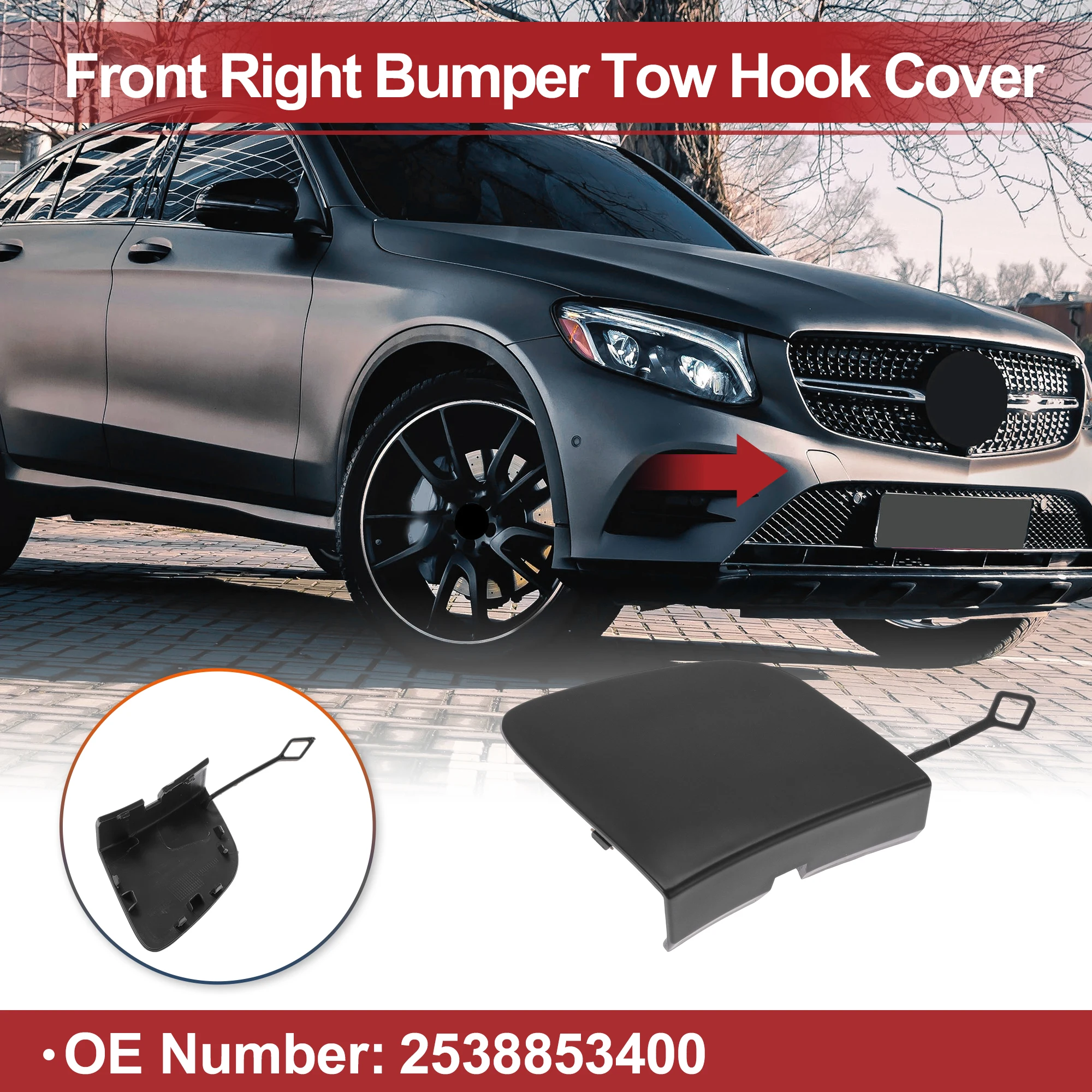 UXCELL Car Tow Hook Cover Cap for MercedesBenz GLC No.2538853400 No primer base color