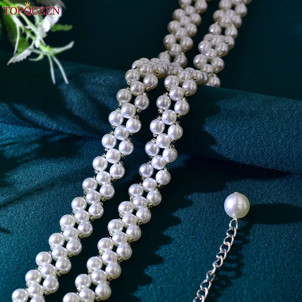 TOPQUEEN Pearls Wedding Dress Chain Belt Bridal Thin Beaded Women Party Skirt Marriage Bridesmaid Decoration Sash Fashion S398 image 4