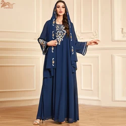 Eid Djellaba Embroidery Abaya Dubai Kaftan Women Muslim Dress with Hijab Islam Jalabiya Ramadan Caftan Femme Robe Khimar Vestido