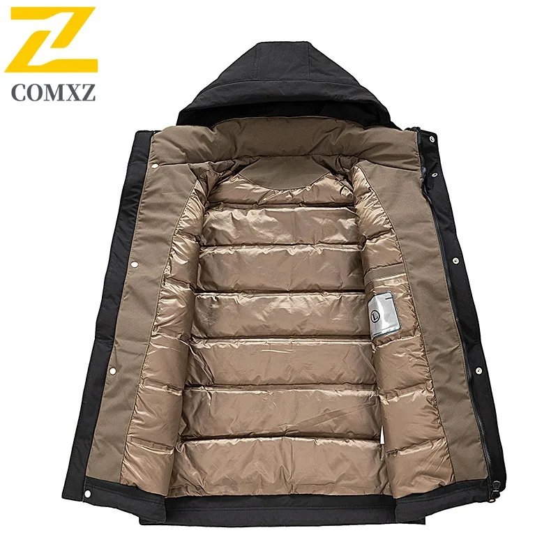 COMXZ 2025 معيار وطني جديد 60 أسفل خفيف الوزن دافئ للجنسين مقنعين سترة الخريف الشتاء الشباب سترة الموضة غير رسمية