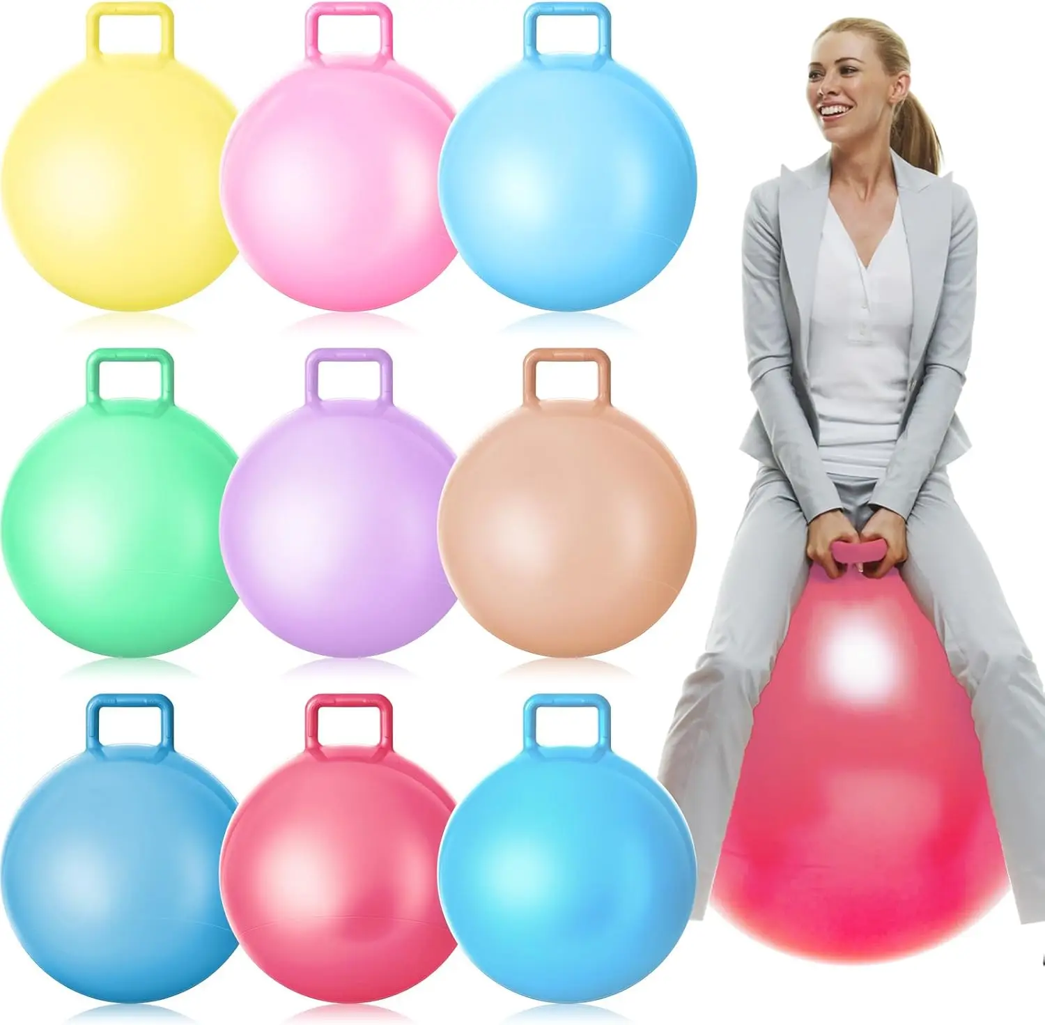 

9-Piece 29-Inch Hopper Ball Set with Handles & Air Pump for Outdoor Sports and Exercise