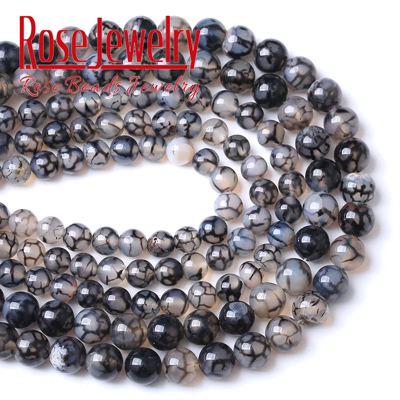 Black Dragon Vein Agate Beads Natural Stone Round Loose Spacer Beads For Jewelry Making Diy Bracelets Necklace 4 6 8 10 12mm 15\