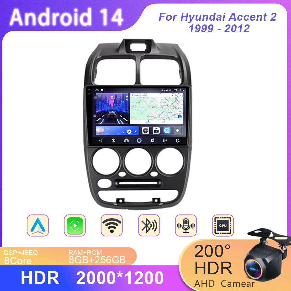 

Android 14 Car Radio For Hyundai Verna Accent 1999 2000 2001 2002 2004 - 2012 Navigation GPS Multimedia Video Player Stereo WIFI