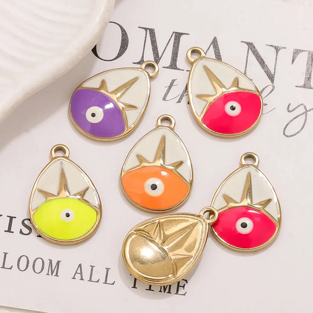 5PCS Gold Plated Teardrop Evil Eye Charms Stainless Steel Enamel Pendants for DIY Necklace Earring Jewelry Making Accessories