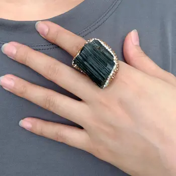 27x32mm Natural Black Tourmaline Adjustable Ring