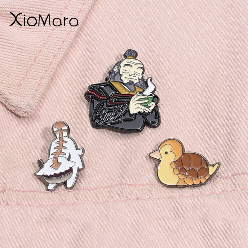 Cartoon Anime Enamel Pins Fantasy Animation Appa Yak Turtle Duck Metal Brooches Lapel Badge Jewelry Gifts For Kids Friends