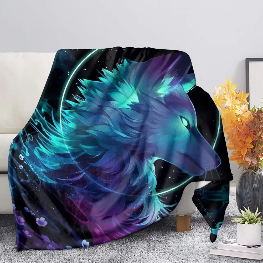 Print Wolf Pattern King Queen Size All Super miękki, lekki koc do łóżka Sofa Ciepły