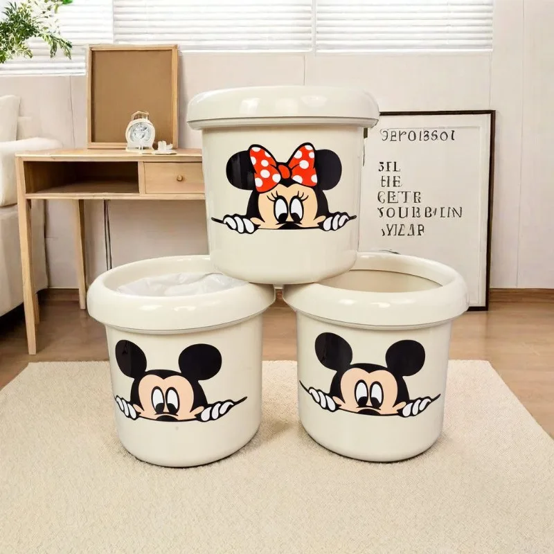 Disney Mickey Minnie cute creative cartoon pattern household simple and fashionable large-capacity plastic trash can with lid