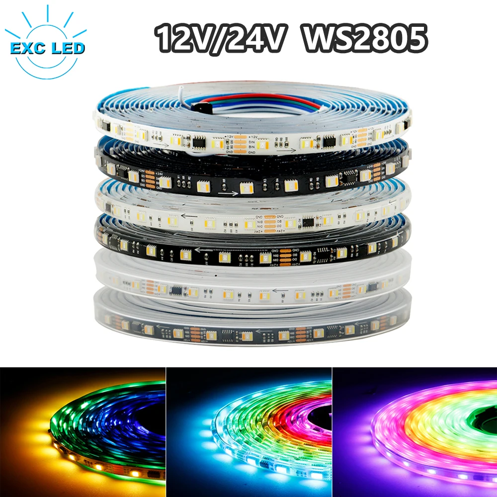 

WS2805 LED Strip Pixel Light RGBCCT 5 in 1 5050SMD Addressable LED Lighting Dual Signal 60Leds/m 1IC control 3/6leds DC12V/24V