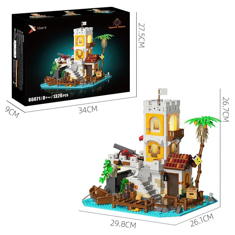Lighthouse Empire Outpost Castle Building Blocks LED Sea Street View Pirate Fort Model STEM DIY Assembly Bricks Toy Children