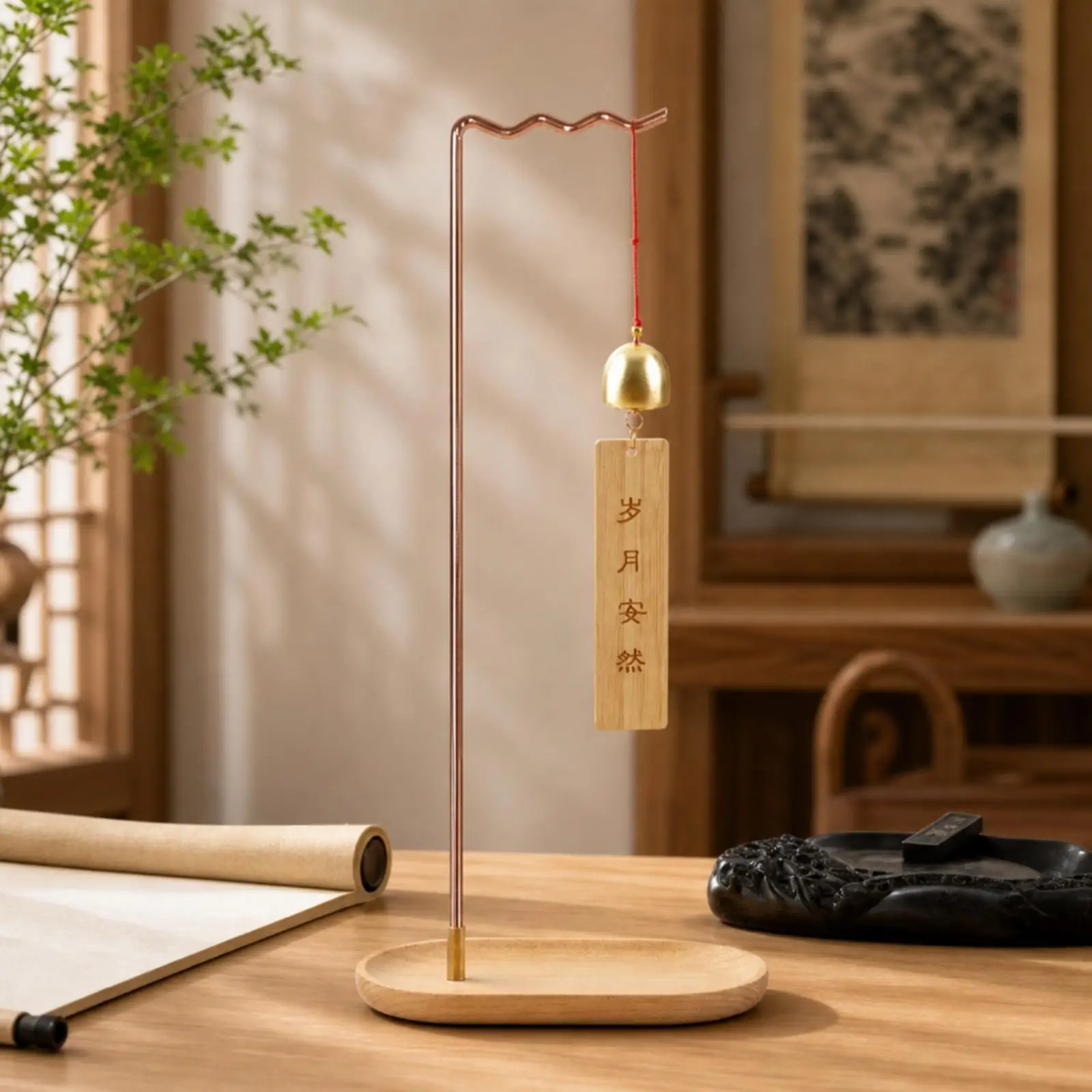 Brush Hanger Stand Desktop Brush Hanger with Wood Base Rack Wooden Simple for Calligraphers, Desk, Studio