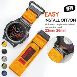 22 26mm For Garmin Nylon Loop Strap Fenix7X/5X/5XPlus/6X/6XPro Wristband BeltReplaceable Watch Band Forerunner 945/EPIX Bracelet