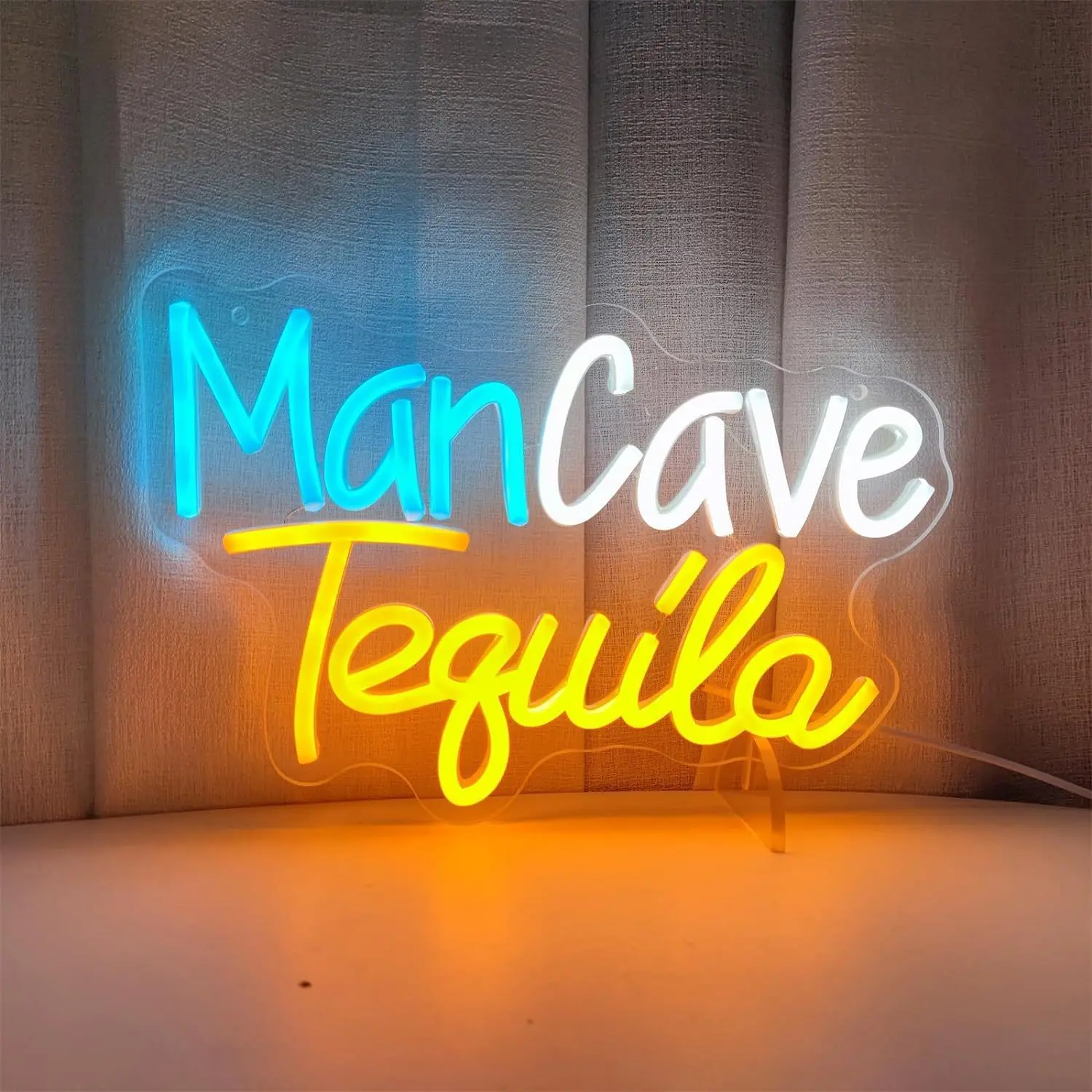 Man Cave Tequila LED Neon Sign Blue Yellow USB Powered Dimmable Wall Art for Home Bar Game Room Garage Decor