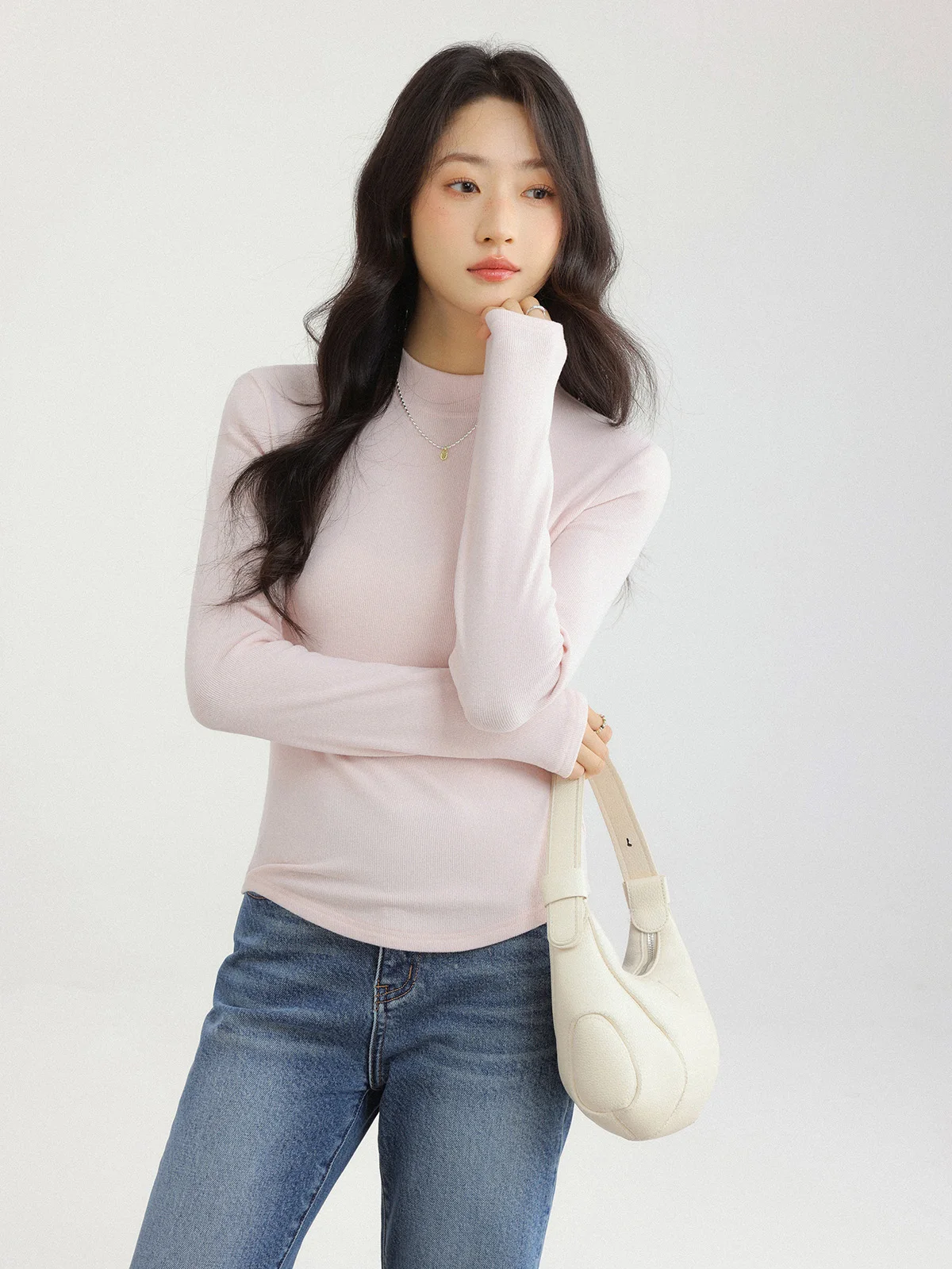 Femmes doux coupe ajustée T-Shirt Stretch à manches longues haut superposition maillot de corps automne hiver côtelé élastique T-Shirt pour bureau tenue décontracté