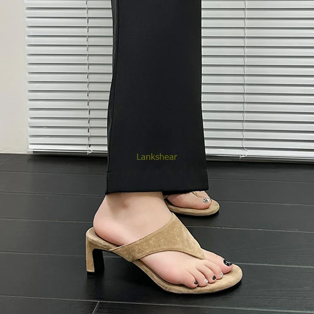 

Suede Flips Flops Sandal Slippers Sexy Round Toe Thin Heel Slip On New Arrival Fashion Womne Shoes