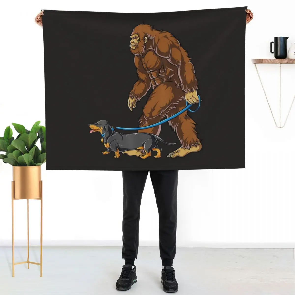

Bigfoot Dog Walk Dachshund Sasquatch Throw Blanket Foldable Soft Warm Blanket for Outdoor Use