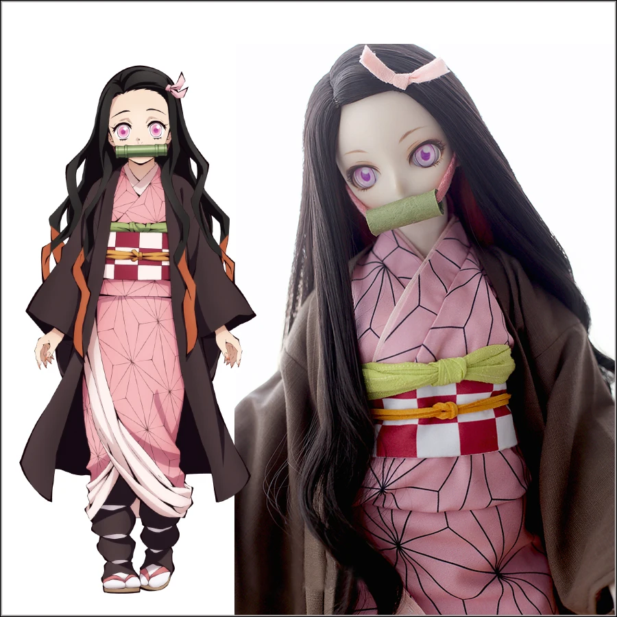 Accept Custom 1/3 1/4 Demon Slayer Kamado Nezuko Cosplay skirt Suit DDDY MSD Nezuko printed kimono BJD Doll Clothes Accessories