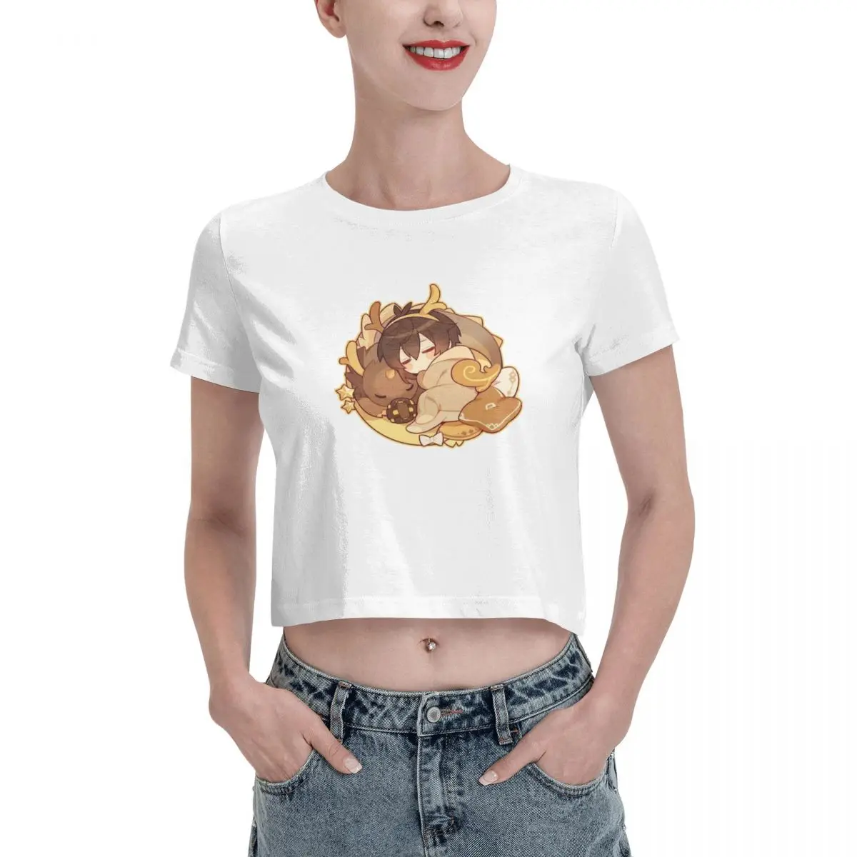 

Zhongli Pure cotton sweet and spicy style short sleeved t-shirt for women