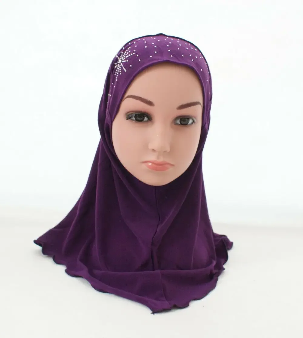 Dzieci dziewczyny muzułmańskie arabski hidżab Uuderscarf szkoła Rhinestone dziecko nakrycia głowy pokrywa Bonnet szal Wrap islamska chustka 2-6 lat