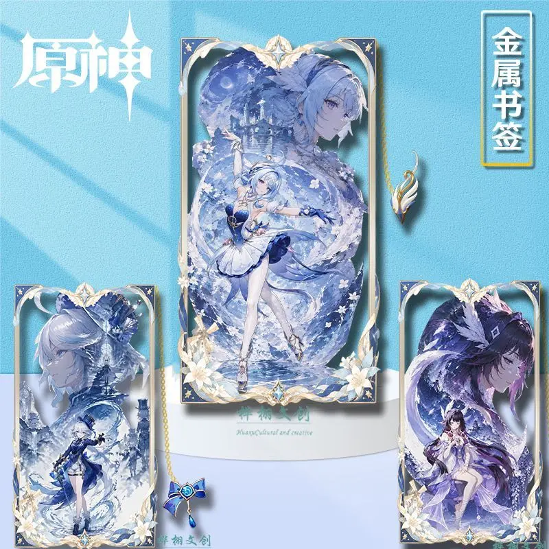 Genshin Impact Metal Bookmark New Odette Columbina Furina Xiao Zhongli Wanderer Venti Nahida 8.5x3.5cm Tassel Bookmark Badge