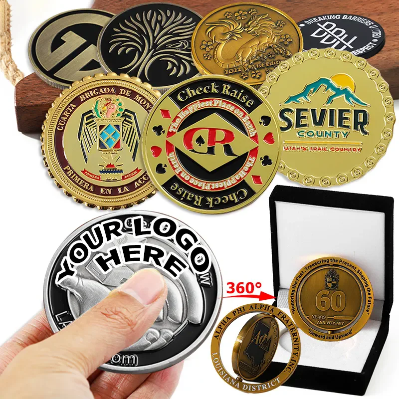 Factory customized challenge coin 3D 360 degree rotating coin gold metal coin