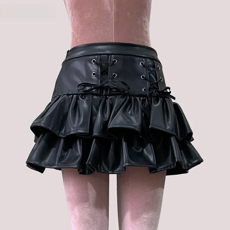 تنورة جلدية عالية الخصر مع حزام للنساء، تنورة صيفية مضادة للضوء، مناسبة للكعك، ماركة Nerazzurri