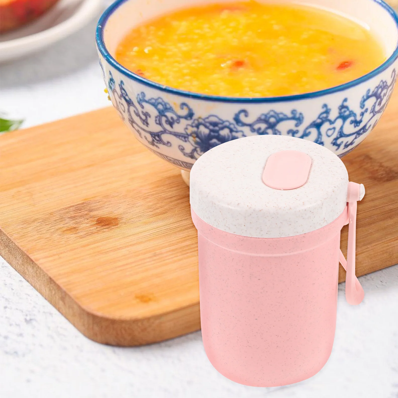 

2Pcs Portable Breakfast Cup 400ml Blue Pink Oats Containers Lids Spoons AntiLeak Reusable PP Household Outdoor