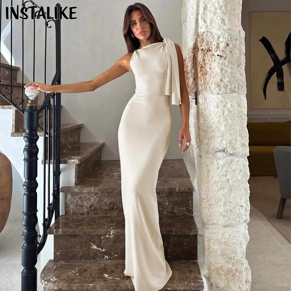 

InstLike-Black Bandage Long Dress for Women,O Neck,Sexy Bodycon, Evening Party Gown, Luxury Clubwear, Elegant Summer Floor Dress