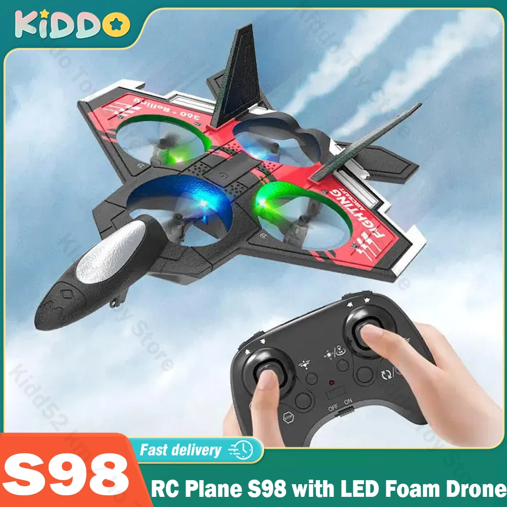 

RC Plane S98 2.4G with LED Lights Aircraft Remote Control Flying Model Glider EPP Foam Toys Airplane One-key takeoff/landing